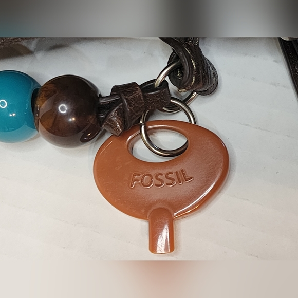 FOSSIL Key-Per Brown, Orange, Teal quilted organizer crossbody bag purse A6 - Picture 3 of 12